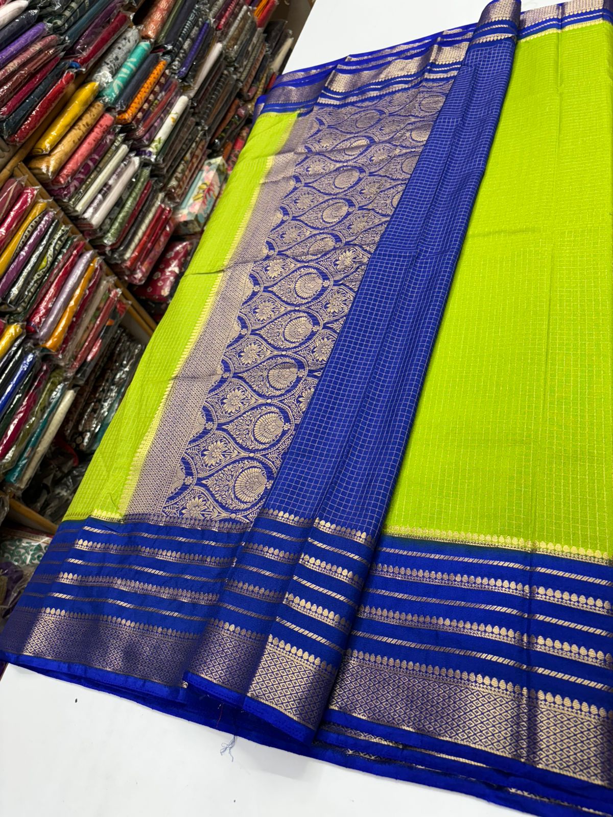 Premium Quality Semi Mysore crape silk saree chex pattern with Rich pallu MT120