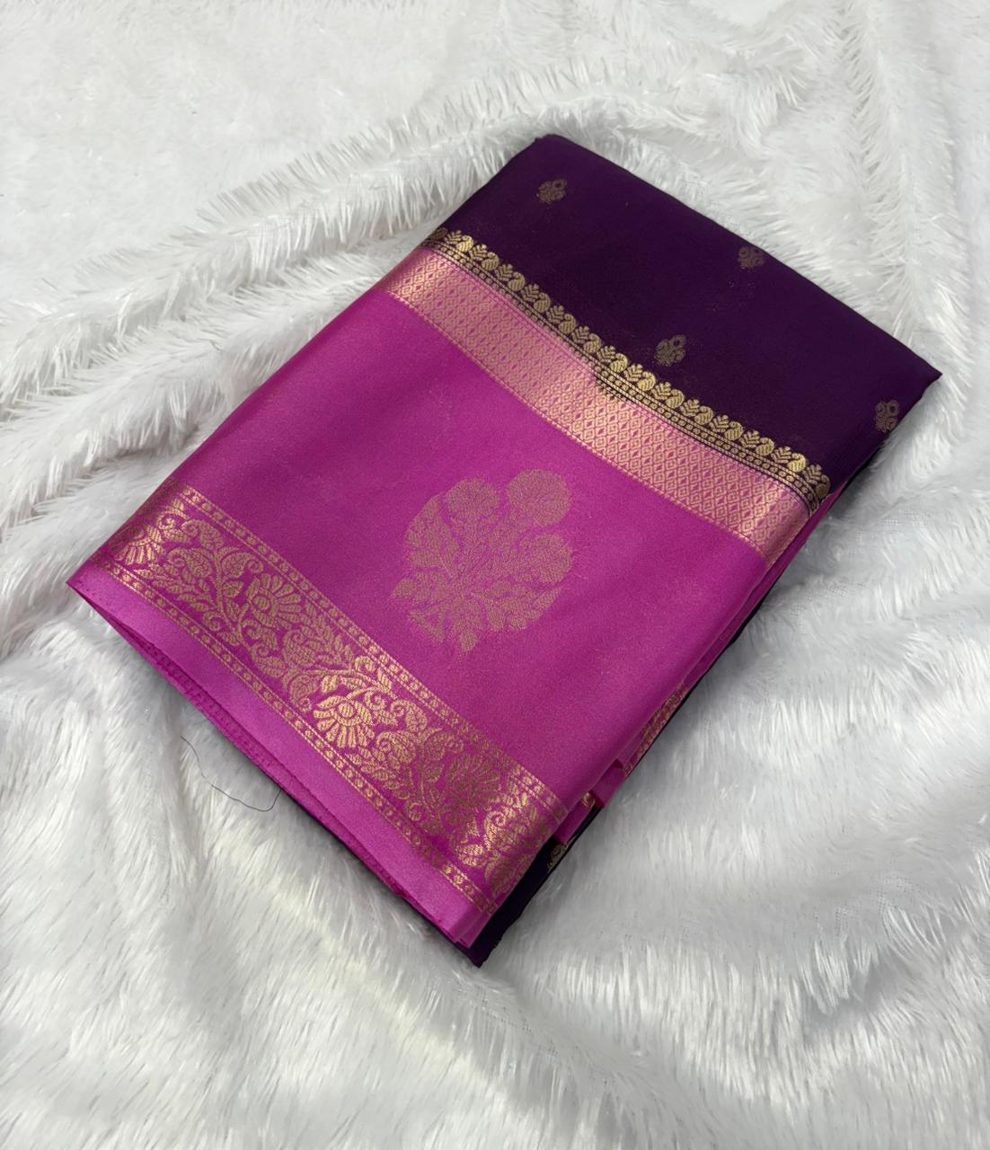 Semi Mysore crape silk in contrast Border with buttas all over the saree MT215