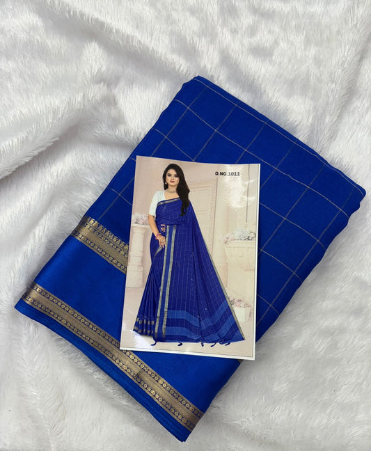 Premium Quality Georgete silk saree in trending royal blue colour with Bentex check pattern MT190