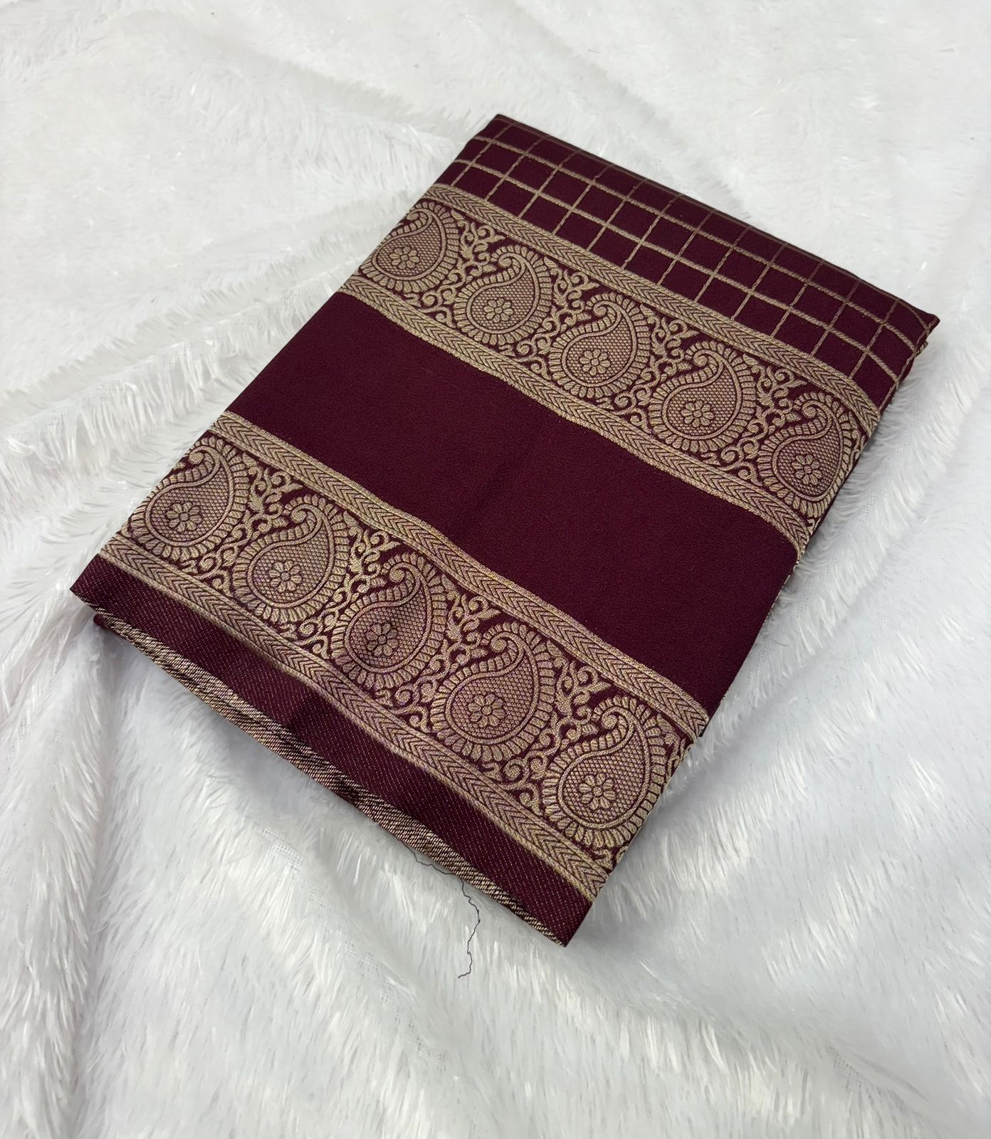 Premium Quality Banarasi Georgete Silk Saree in Mango Bentex Border in checks Pattern MT130