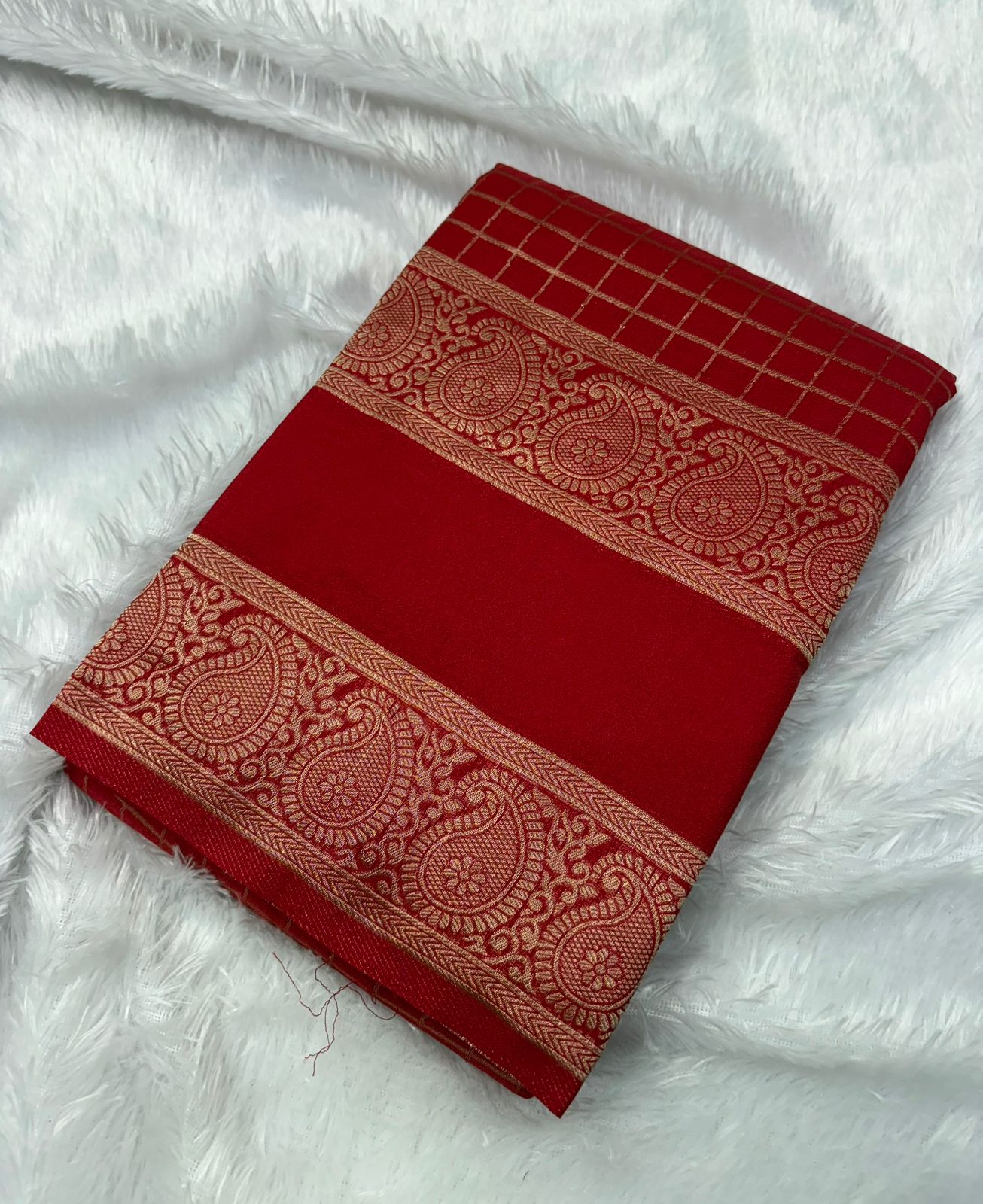 Premium Quality Banarasi Georgete Silk Saree in Mango Bentex Border in checks Pattern MT130