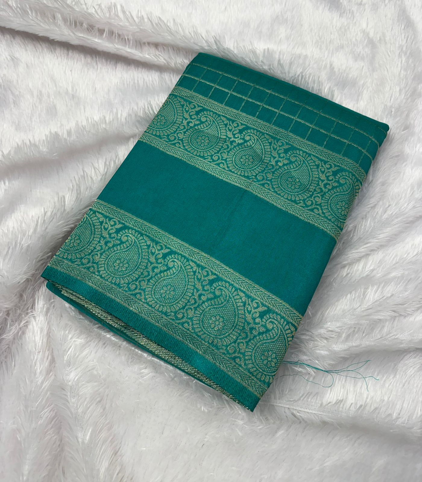 Premium Quality Banarasi Georgete Silk Saree in Mango Bentex Border in checks Pattern MT130