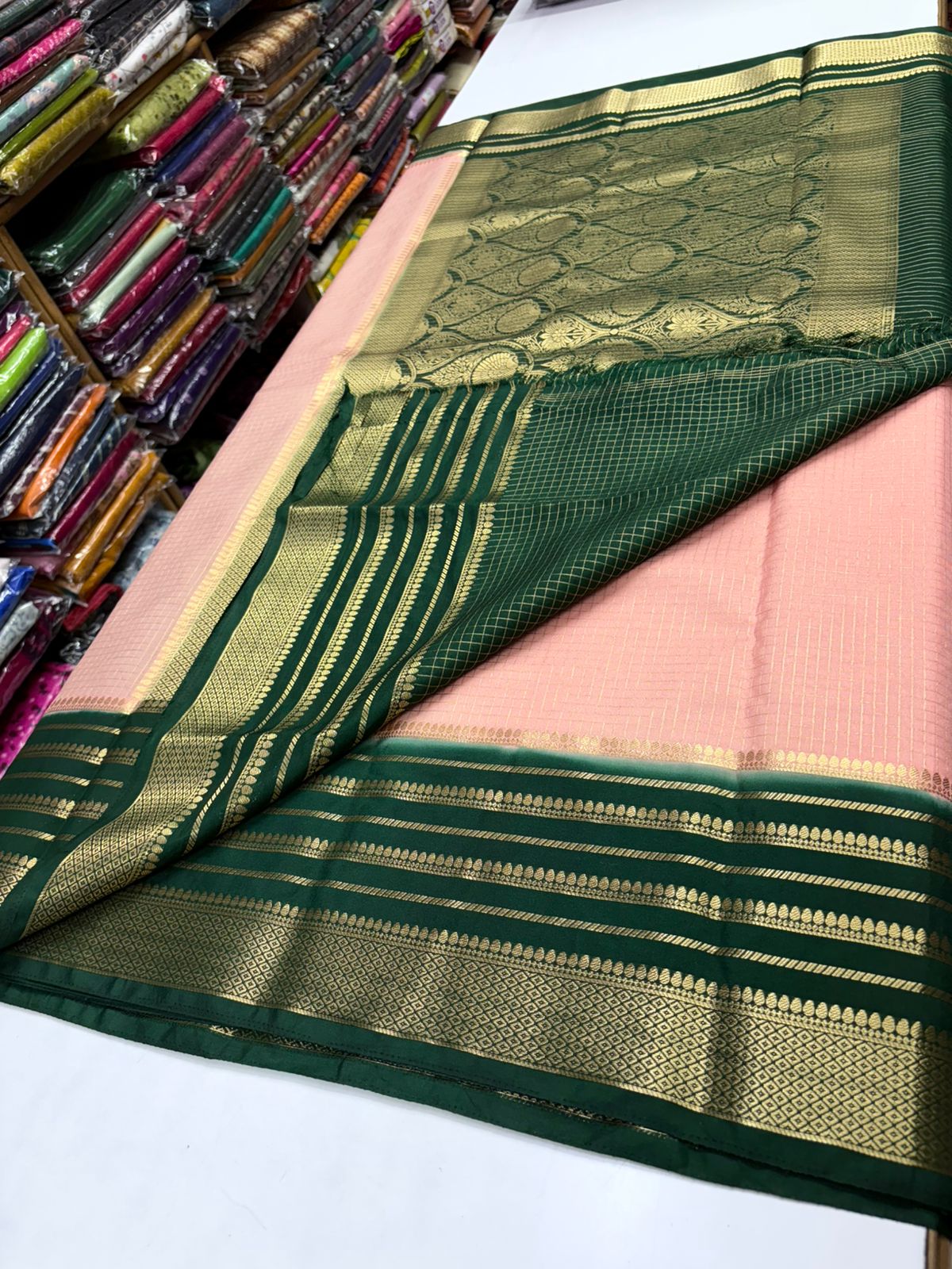 Premium Quality Semi Mysore crape silk saree chex pattern with Rich pallu MT120