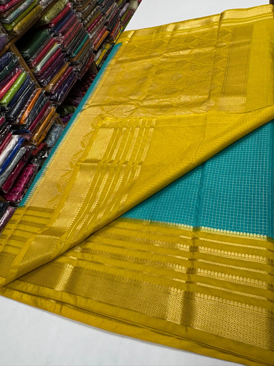 Premium Quality Semi Mysore crape silk saree chex pattern with Rich pallu MT120