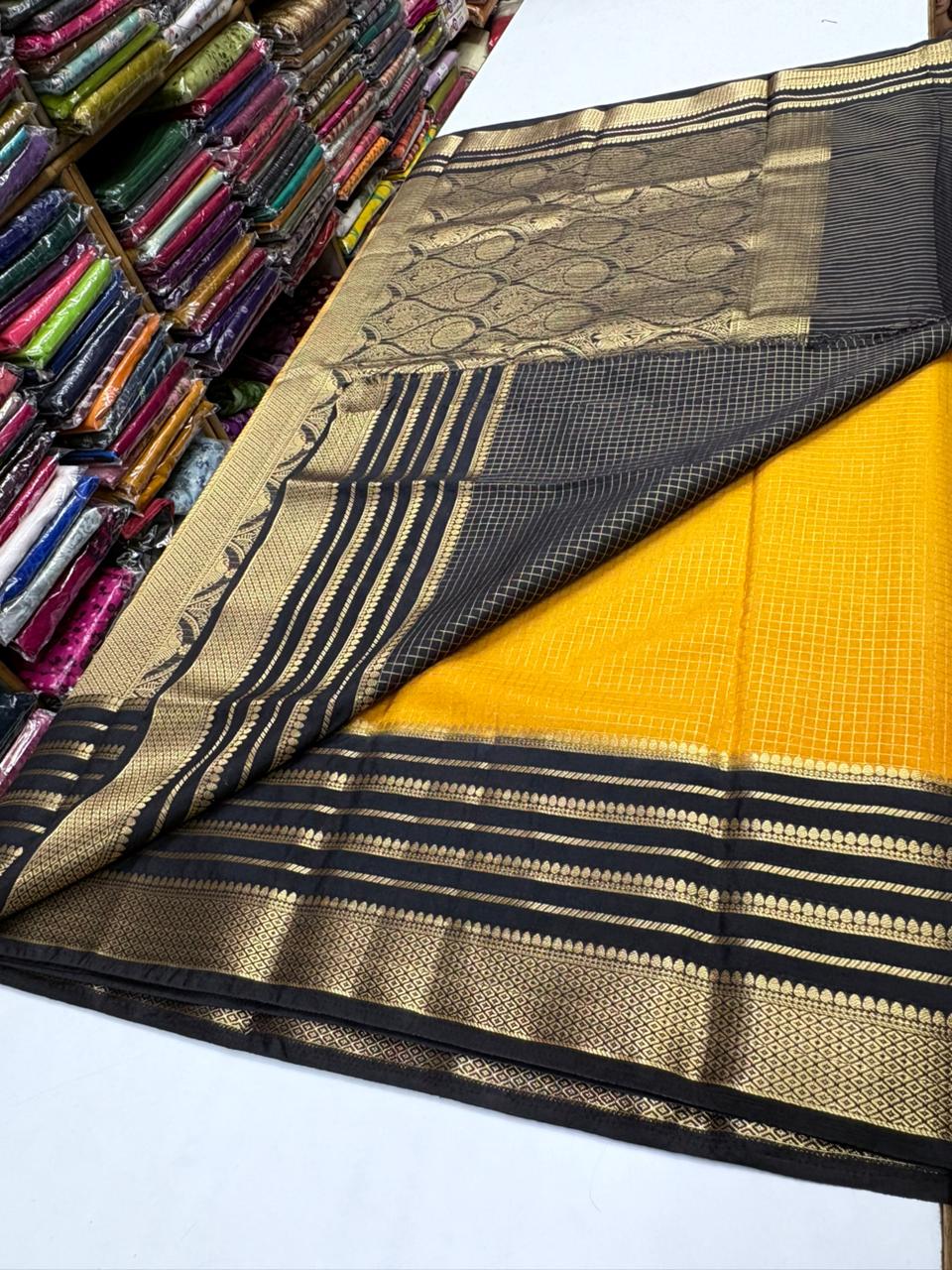 Premium Quality Semi Mysore crape silk saree chex pattern with Rich pallu MT120