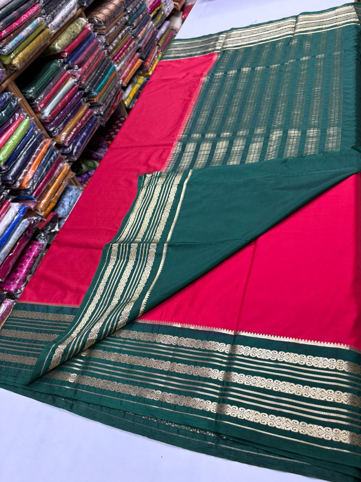 Premium Quality Semi Mysore Crape Silk Saree in contrast Border MT140
