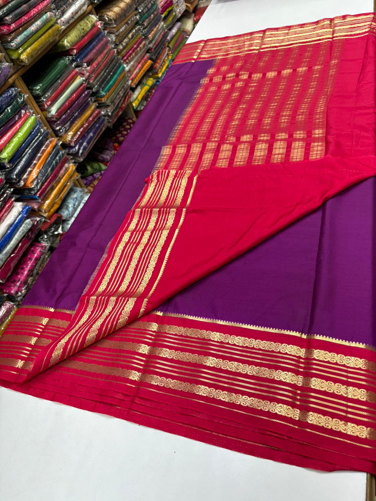Premium Quality Semi Mysore Crape Silk Saree in contrast Border MT140