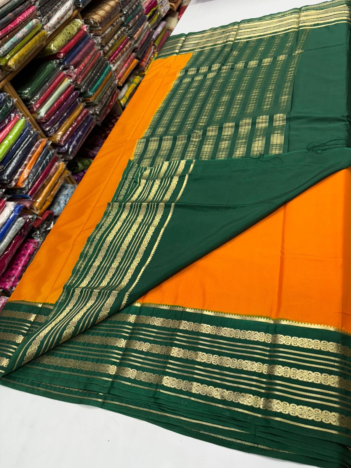 Premium Quality Semi Mysore Crape Silk Saree in contrast Border MT140