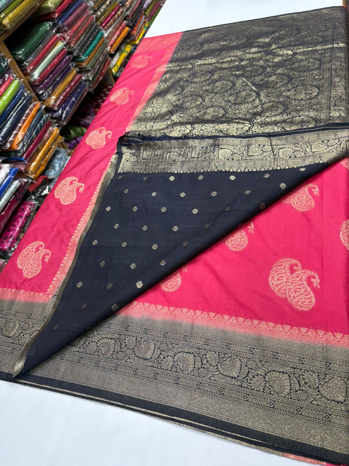 Premium Banarasi Georgete silk saree with Mango buttas all over the saree in contrast border  MT160