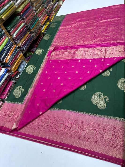 Premium Banarasi Georgete silk saree with Mango buttas all over the saree in contrast border MT160