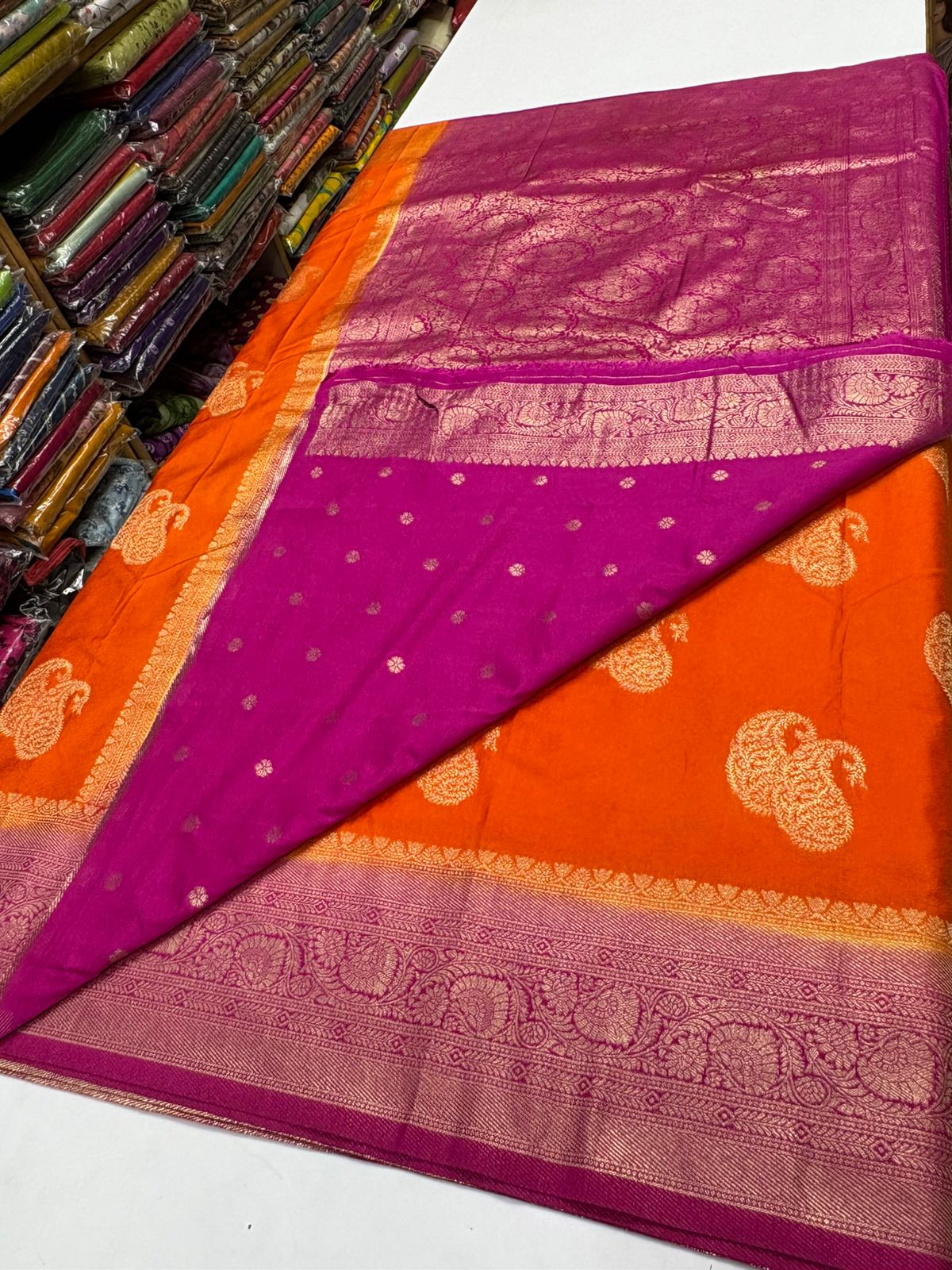 Premium Banarasi Georgete silk saree with Mango buttas all over the saree in contrast border  MT160