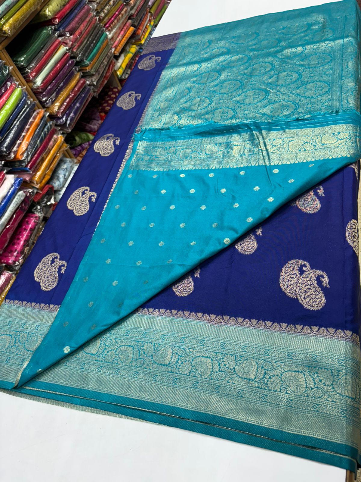 Premium Banarasi Georgete silk saree with Mango buttas all over the saree in contrast border  MT160