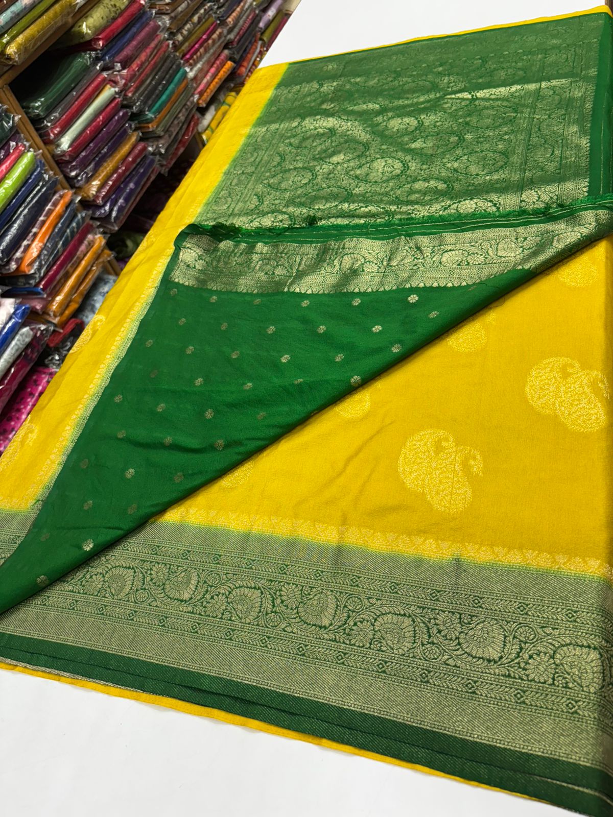 Premium Banarasi Georgete silk saree with Mango buttas all over the saree in contrast border  MT160