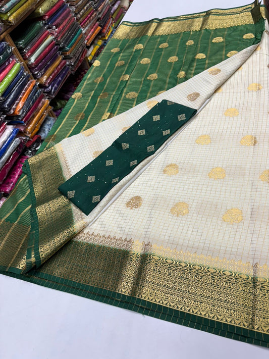 Premium Quality Semi Mysore Crape Silk Saree in Contrast border With fancy Blouse MT170