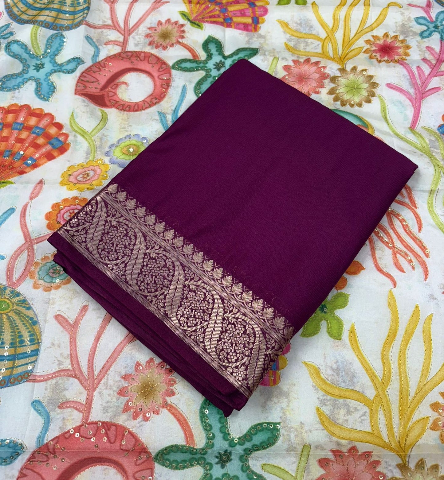 Premium Semi Mysore Crape Silk Saree With natural Crape Blouse MT180