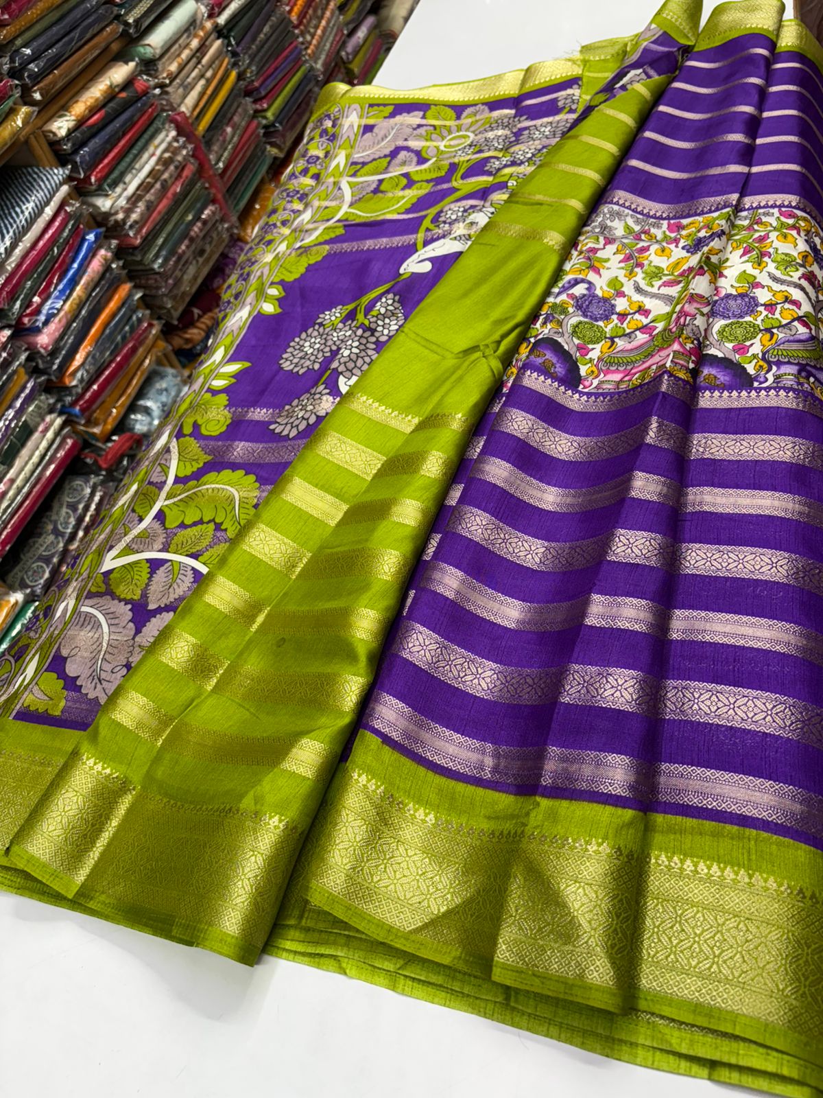 Premium Quality Dola Crape Silk In Center Kalamkari print MT185