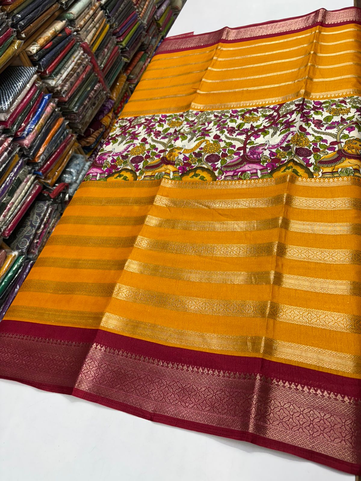 Premium Quality Dola Crape Silk In Center Kalamkari print MT185