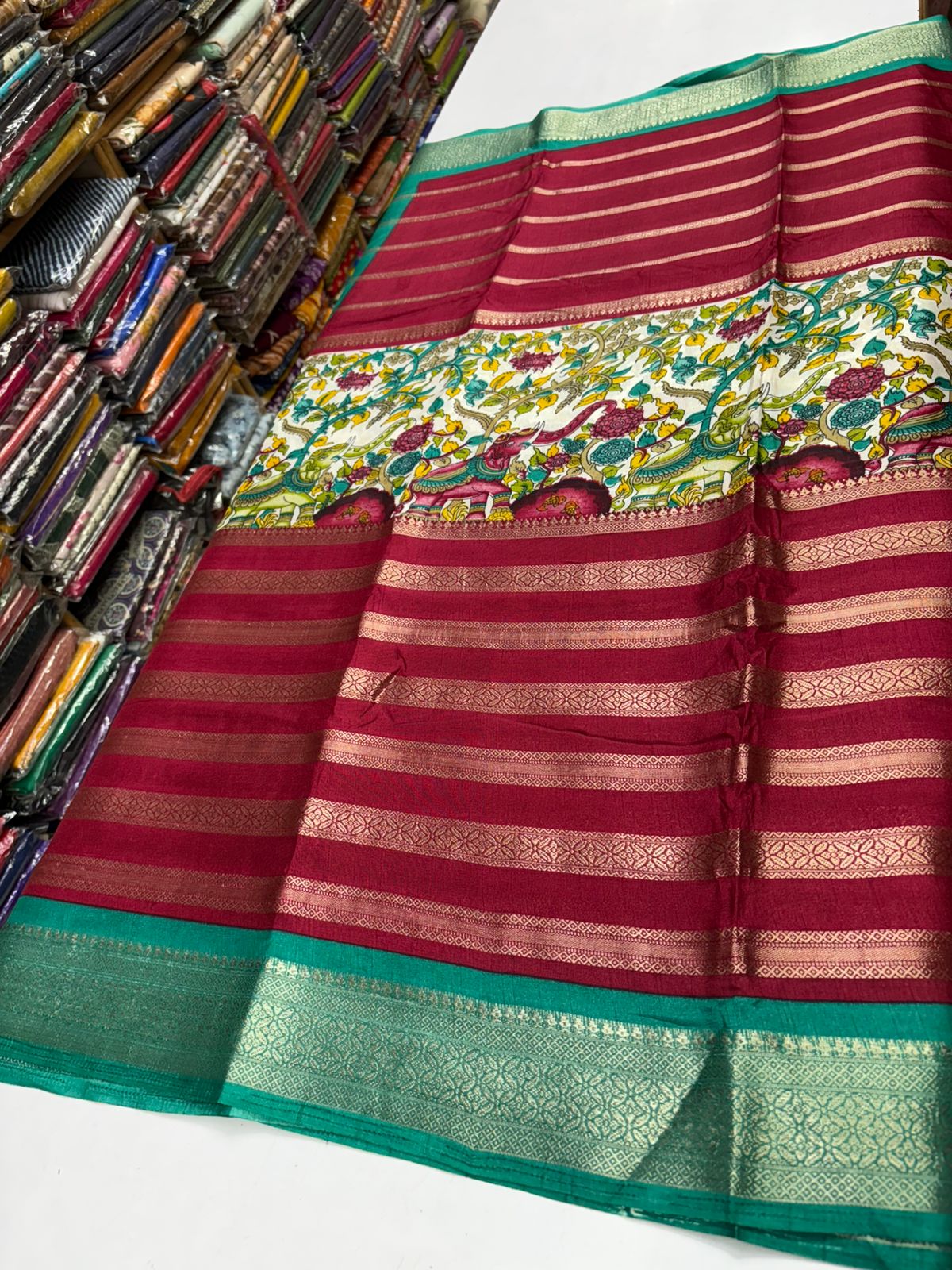 Premium Quality Dola Crape Silk In Center Kalamkari print MT185