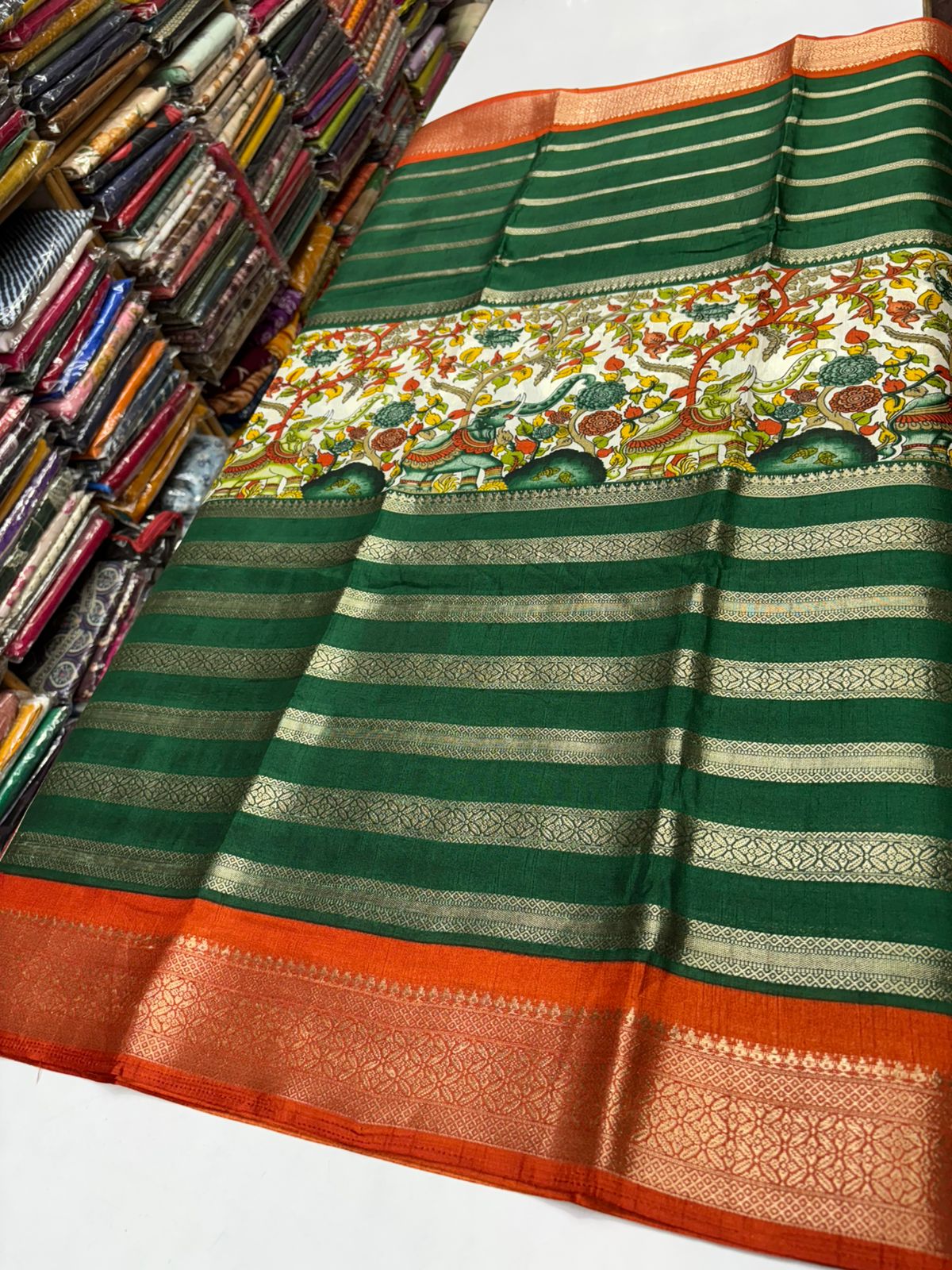 Premium Quality Dola Crape Silk In Center Kalamkari print MT185