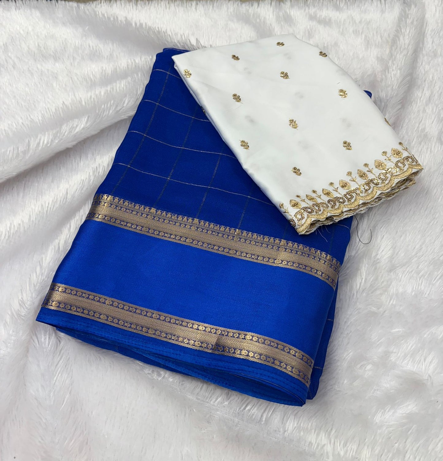 Premium Quality Georgete silk saree in trending royal blue colour with Bentex check pattern MT190