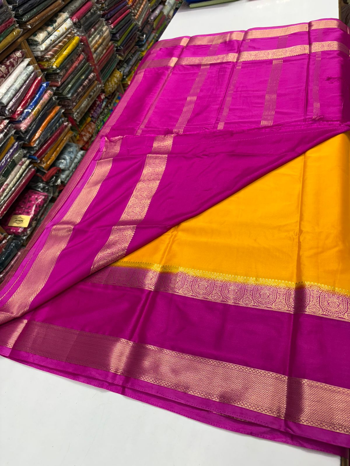 Premium Quality Semi Mysore Crape Silk Saree in Bentex contrast border MT200