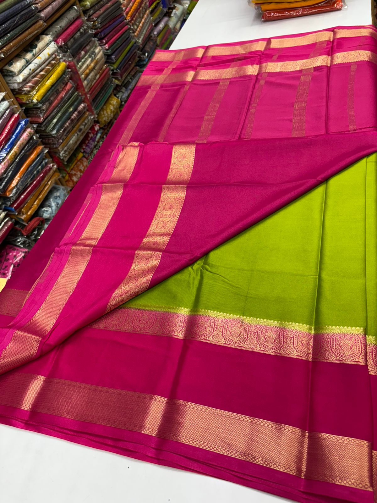 Premium Quality Semi Mysore Crape Silk Saree in Bentex contrast border MT200