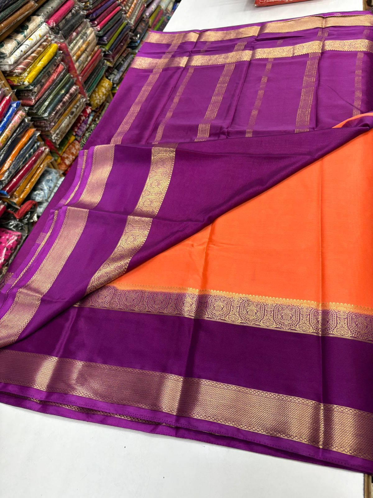 Premium Quality Semi Mysore Crape Silk Saree in Bentex contrast border MT200