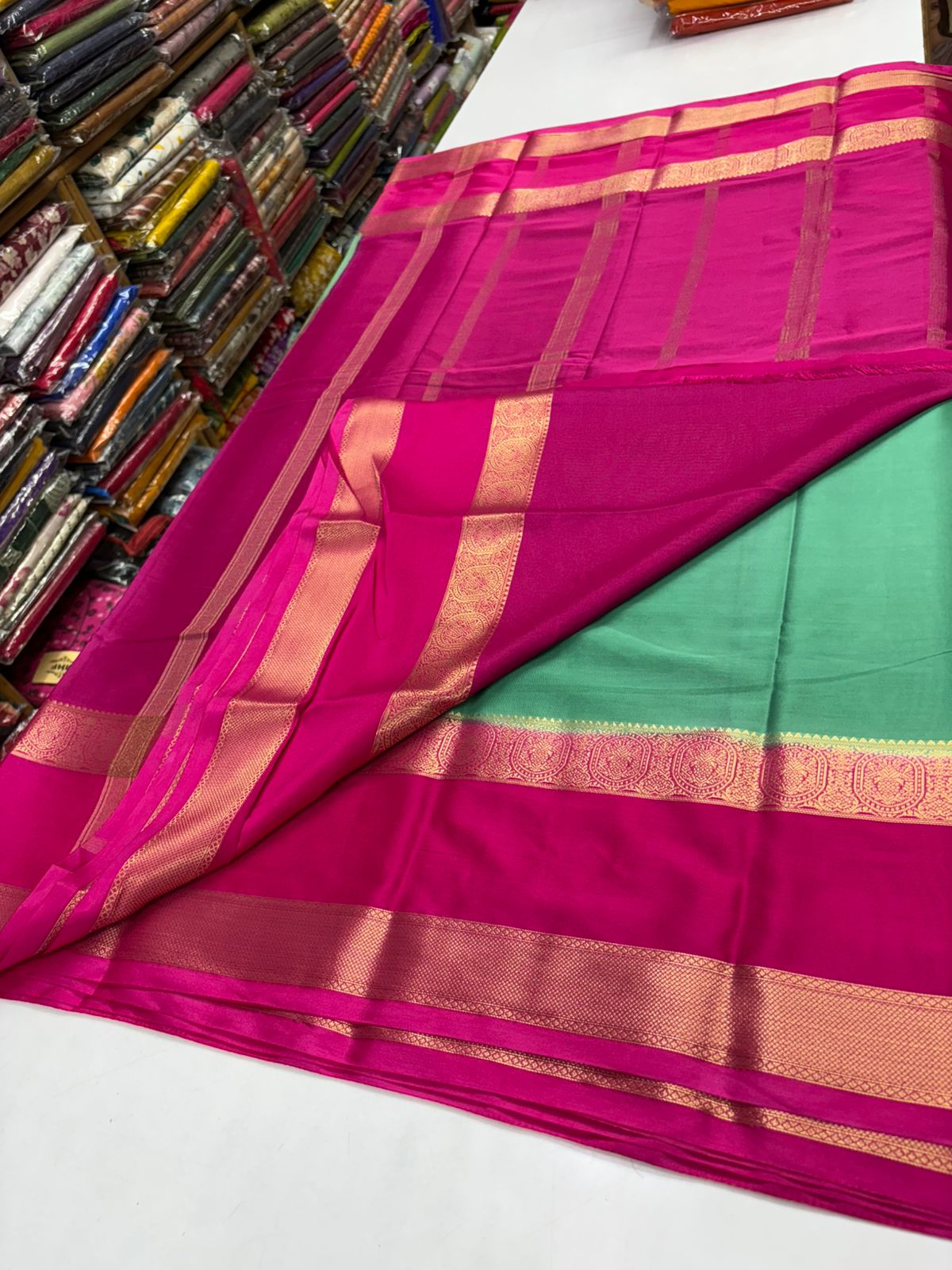 Premium Quality Semi Mysore Crape Silk Saree in Bentex contrast border MT200