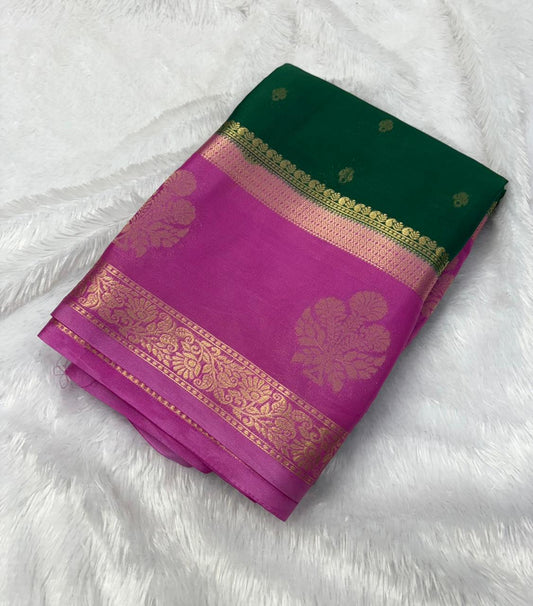 Semi Mysore crape silk in contrast Border with buttas all over the saree MT215