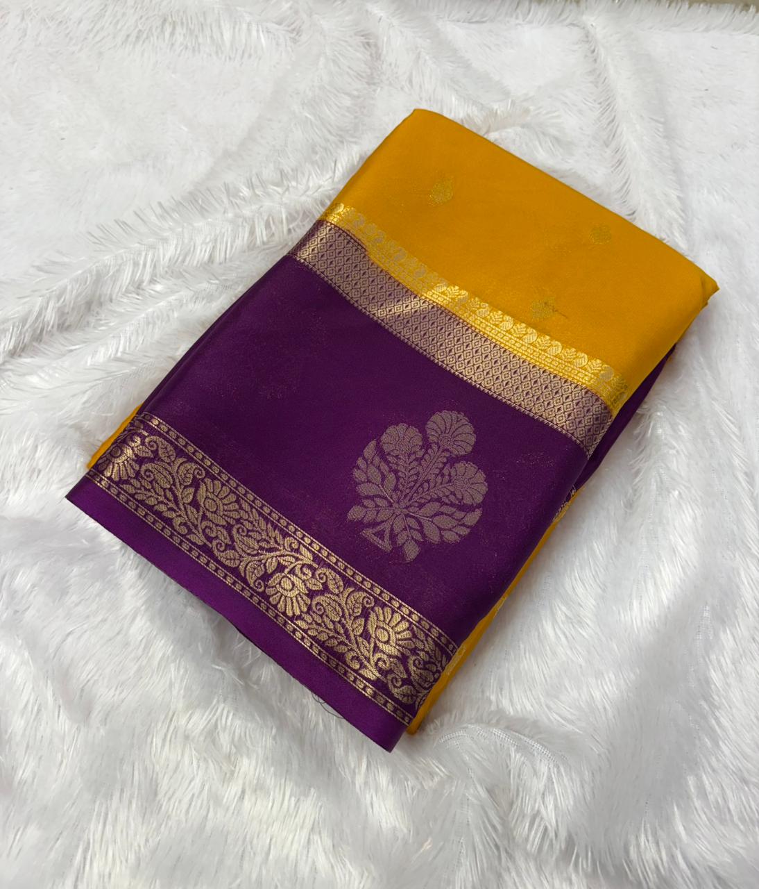 Semi Mysore crape silk in contrast Border with buttas all over the saree MT215