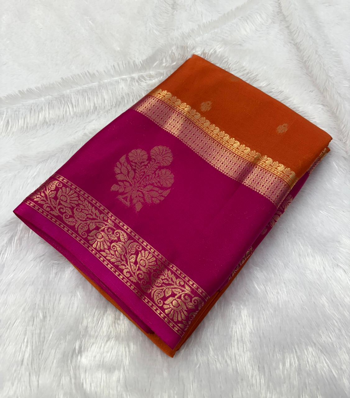 Semi Mysore crape silk in contrast Border with buttas all over the saree MT215