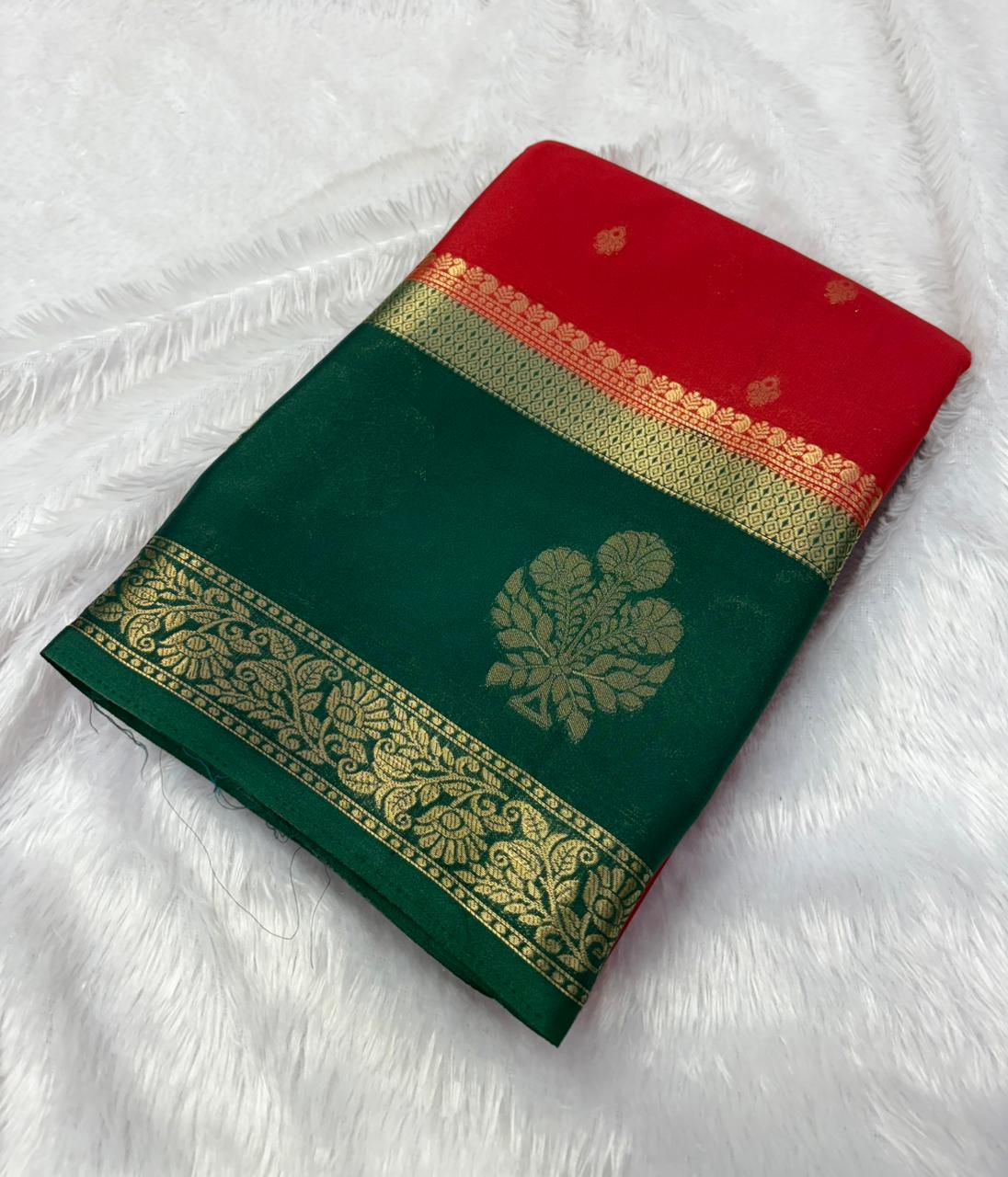 Semi Mysore crape silk in contrast Border with buttas all over the saree MT215