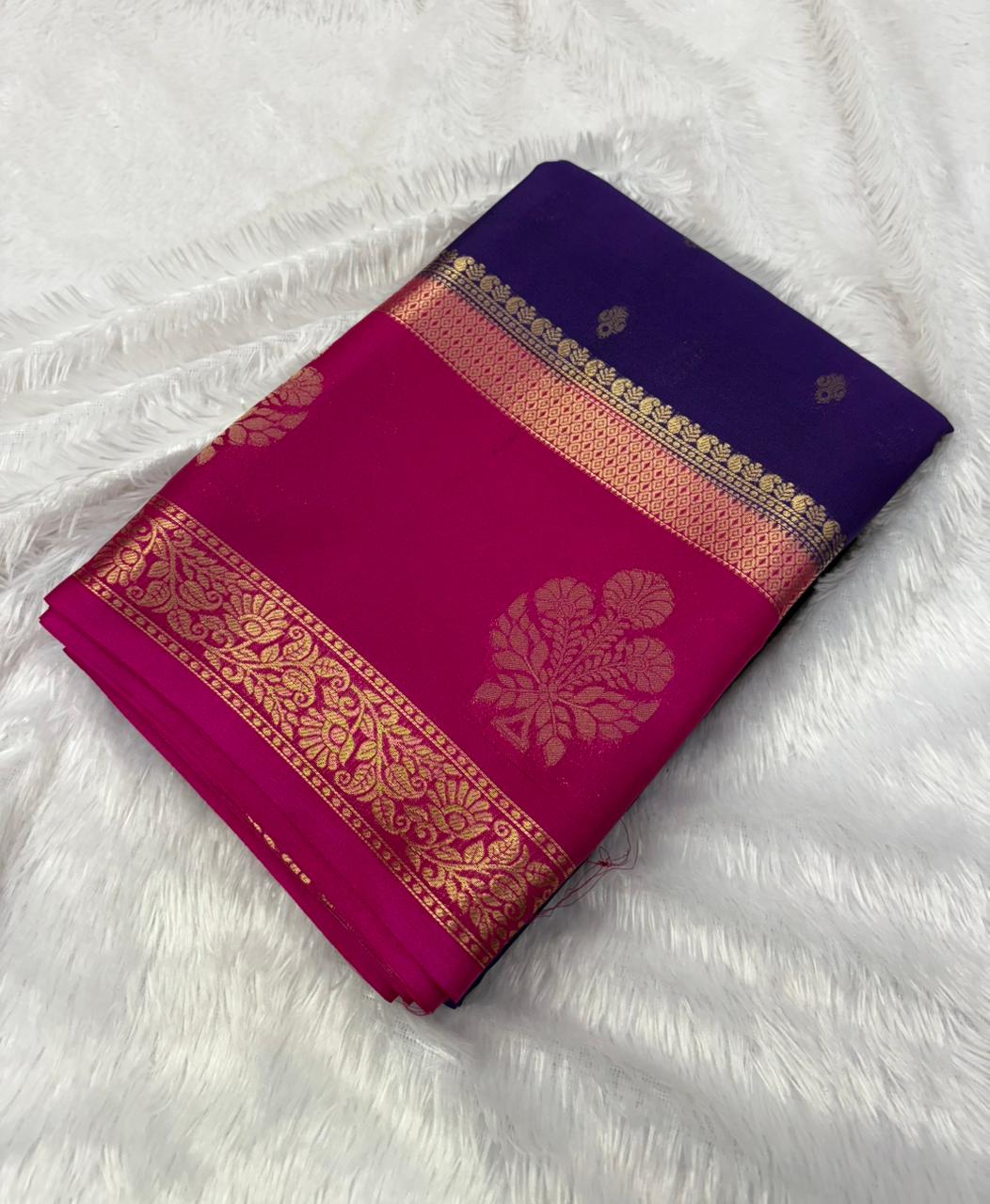 Semi Mysore crape silk in contrast Border with buttas all over the saree MT215