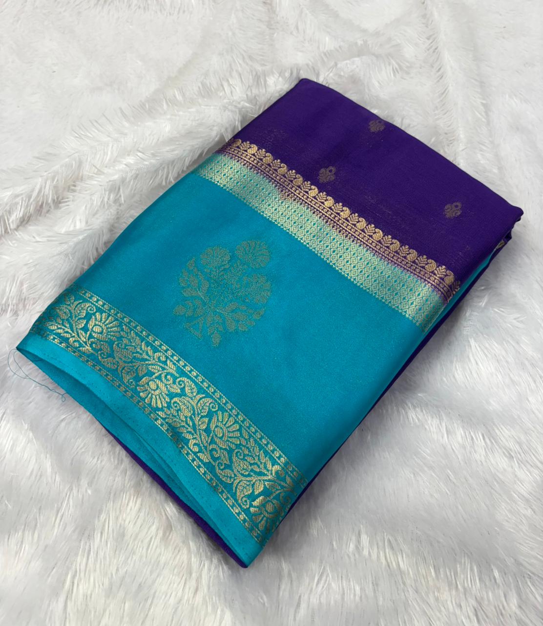 Semi Mysore crape silk in contrast Border with buttas all over the saree MT215