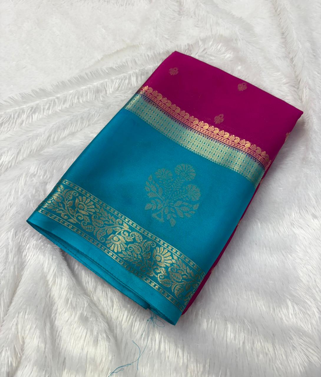 Semi Mysore crape silk in contrast Border with buttas all over the saree MT215