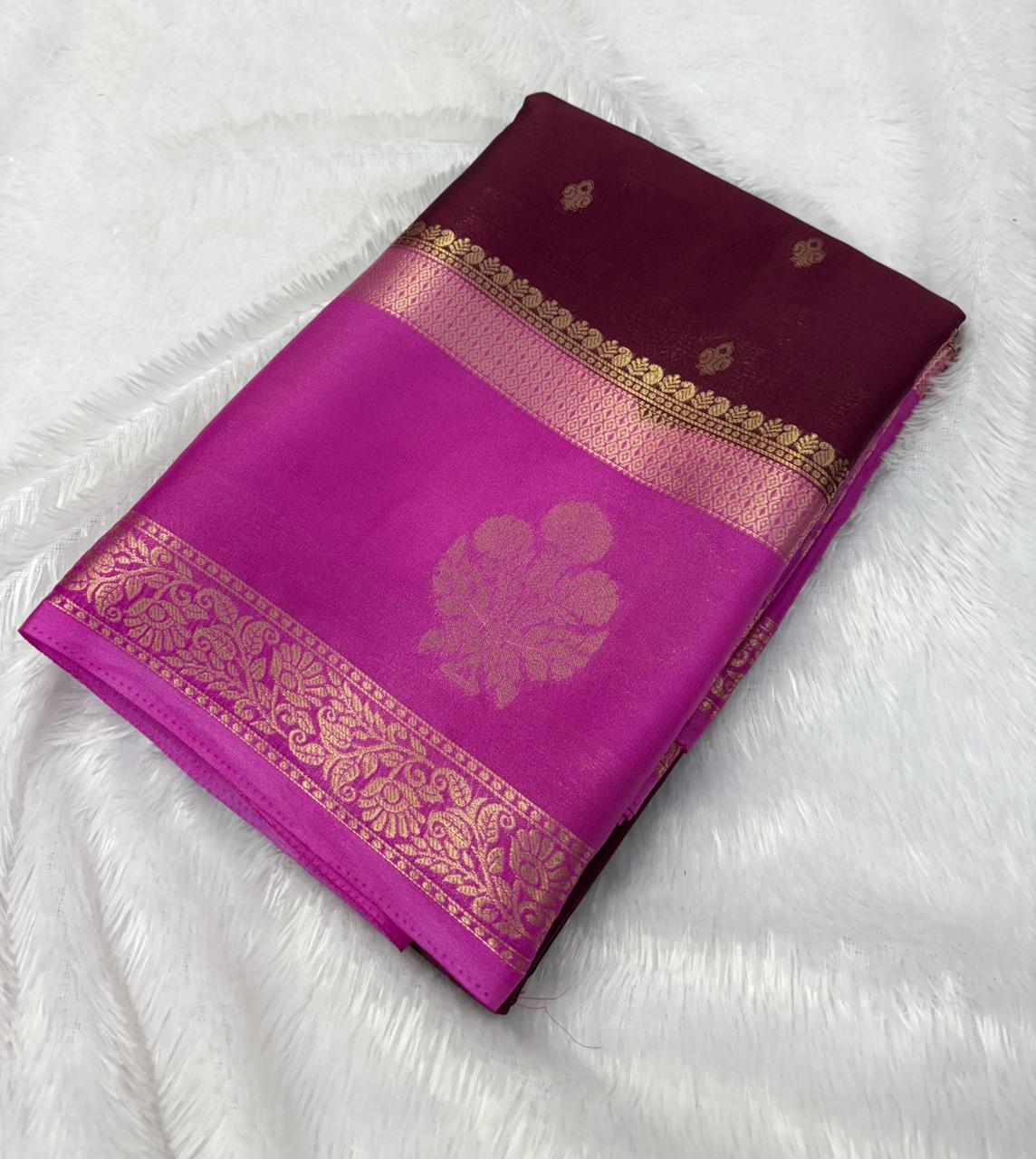 Semi Mysore crape silk in contrast Border with buttas all over the saree MT215
